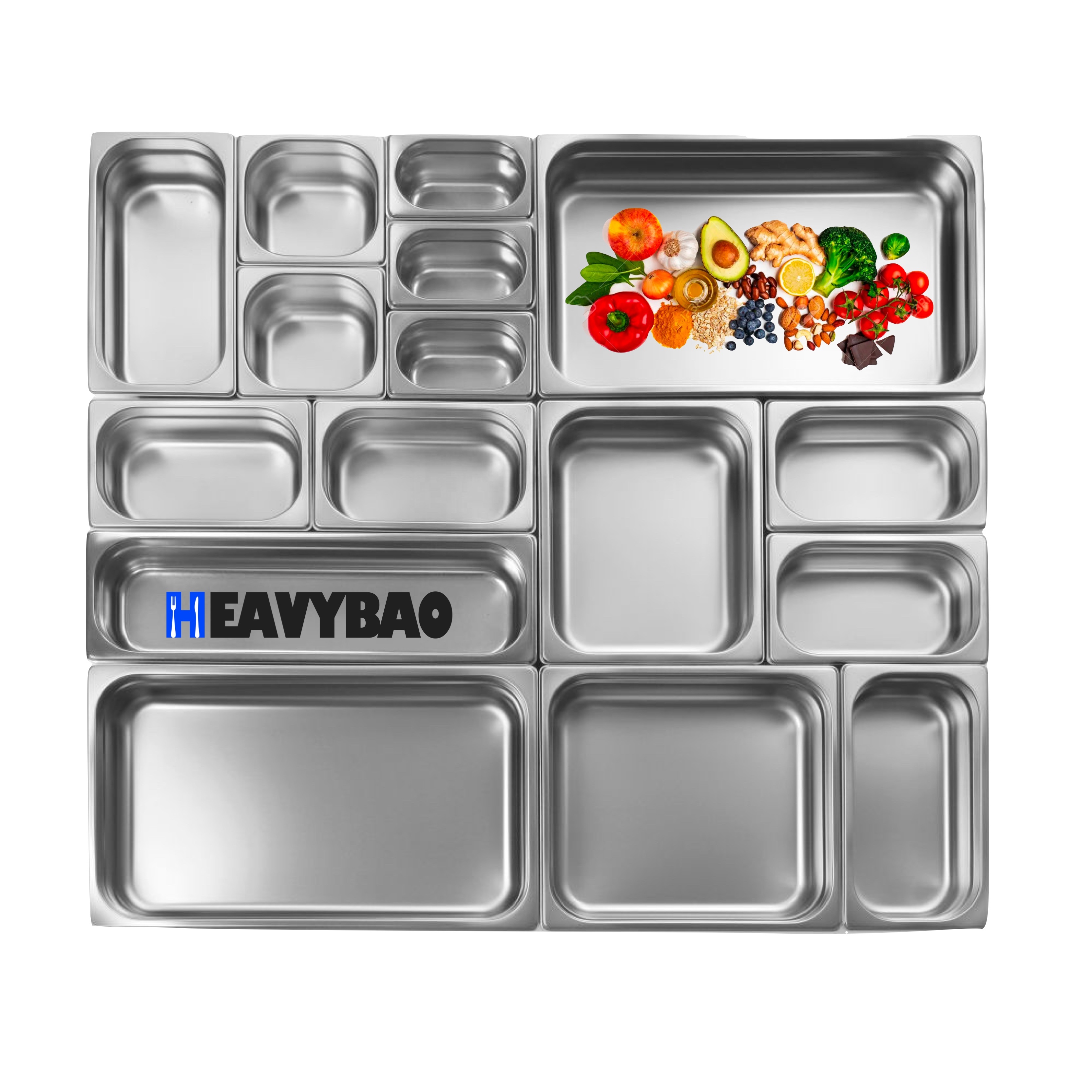 HEAVYBAO 1/1 US Style Restaurant Hotel Supplies Stainless Steel Full Size Gastronorm GN Serving Pan Food Container