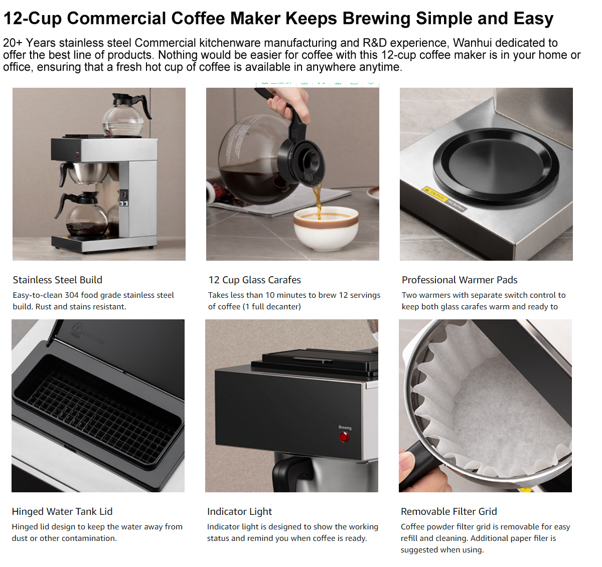 HEAVYBAO Commercial Electric Cafeteria Distilling Cafe Coffee Makers Filter Set Home Drip Coffee Machines