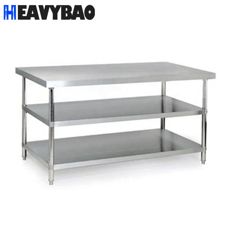 Heavybao 201 304 Inox Working Table With Bottom Shelf Straight Edge Two Or Three Tiers Vegetable Worktable