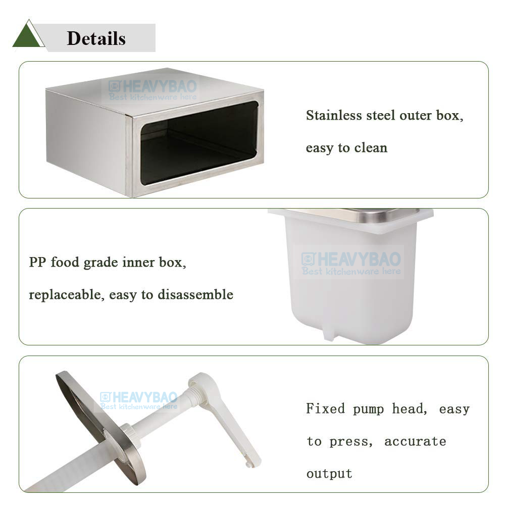 Heavybao 2L*2 Commercial Stainless Steel Warm Sauce Dispenser Rectangle Cheese Pump for Buffet Hot Chocolate Warmer