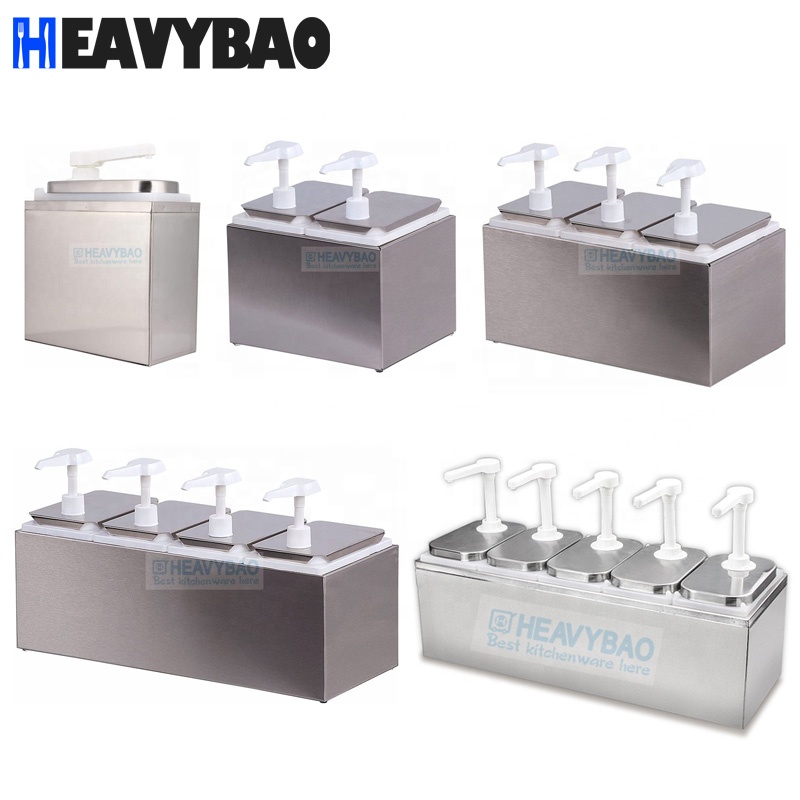 Heavybao 2L*2 Commercial Stainless Steel Warm Sauce Dispenser Rectangle Cheese Pump for Buffet Hot Chocolate Warmer