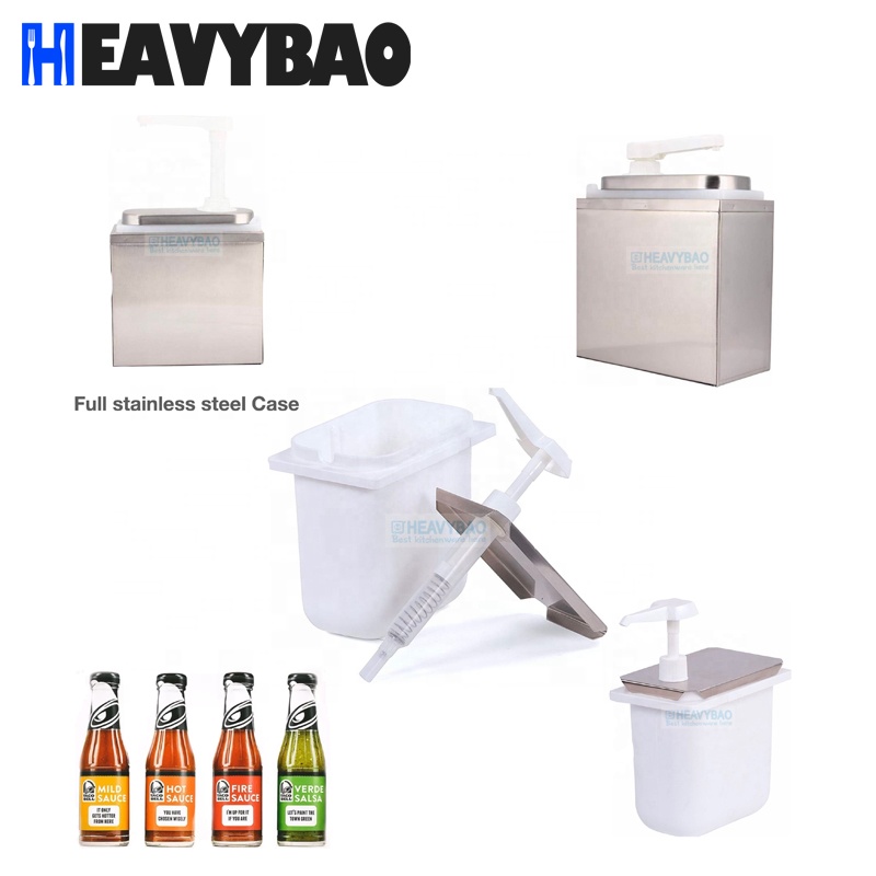 Heavybao 2L*2 Commercial Stainless Steel Warm Sauce Dispenser Rectangle Cheese Pump for Buffet Hot Chocolate Warmer