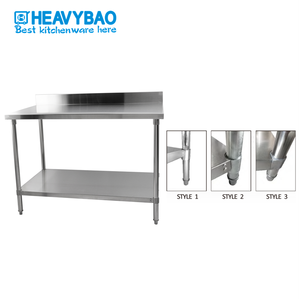 Heavybao 800mm Width 2 Tier Round Tube Work Table With Backplash Pizza Making Table