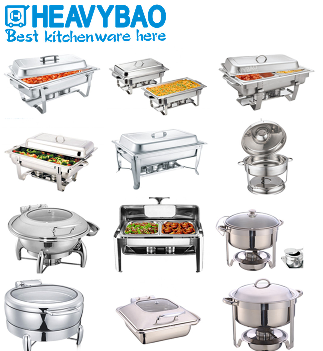 Heavybao 9 Liter Chaffing Dishes Buffet Set Chaffing Dish Food Warmer Stainless Steel Gold Color Chaffing Dishes Buffet Catering