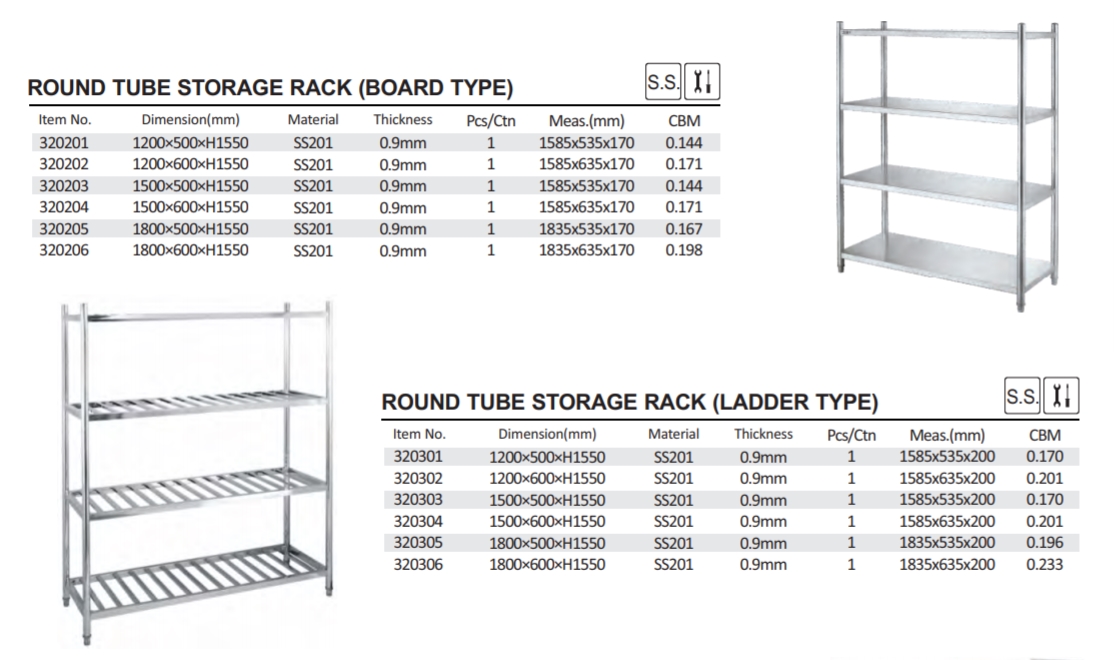 Heavybao Commercial Hotel Kitchen Equipment Used Food Round Tube Rack Type Stainless Steel Warehouse Kitchen Storage Rack