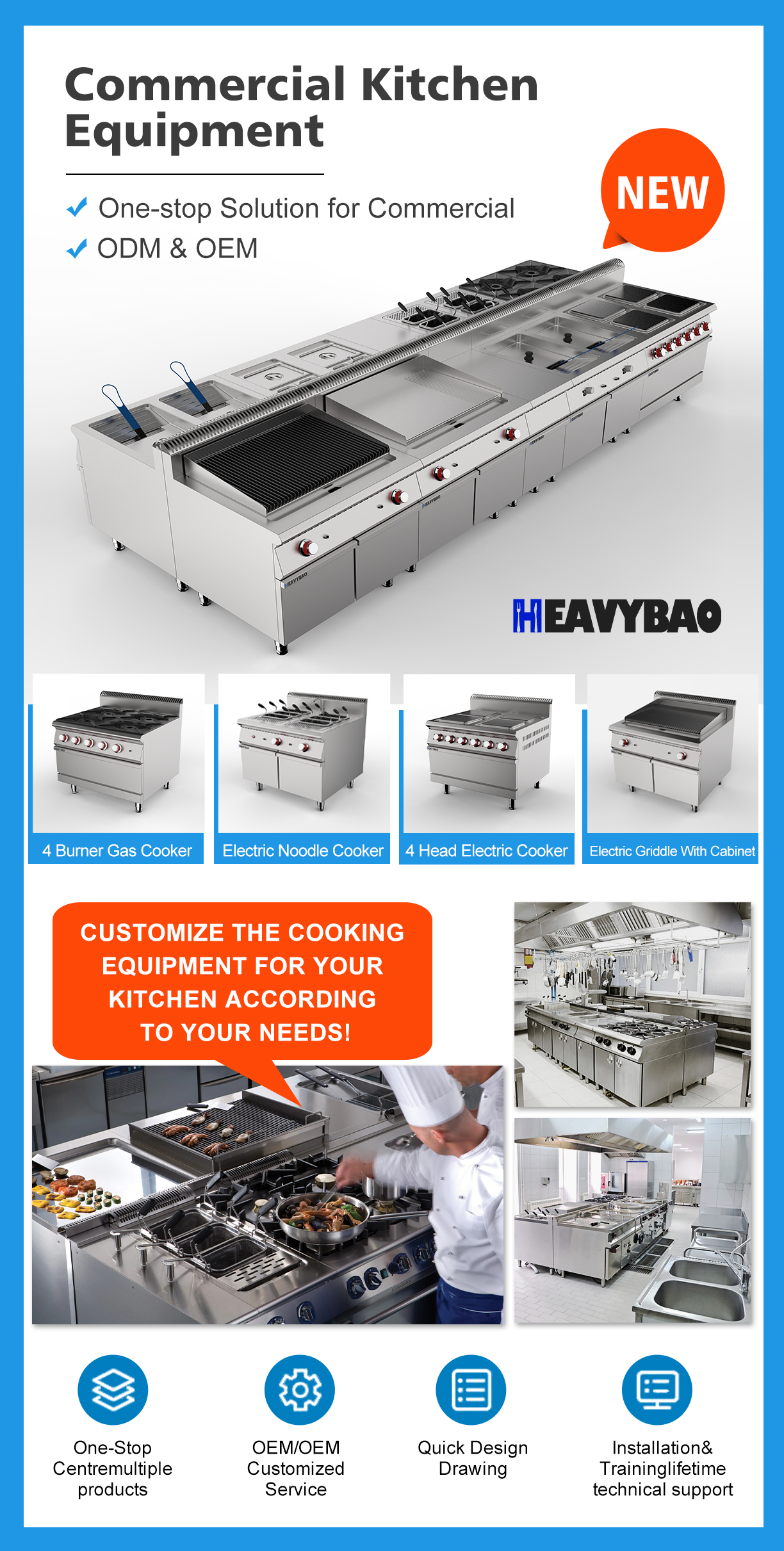 Heavybao Commercial Kitchen Exhaust Range Hood Two Side Kitchen Hood OEM Restaurant Exhaust Rang Hood