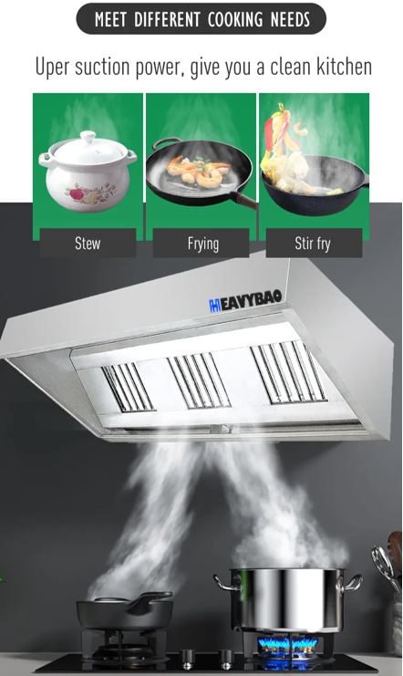 Heavybao Commercial Kitchen Exhaust Range Hood Two Side Kitchen Hood OEM Restaurant Exhaust Rang Hood