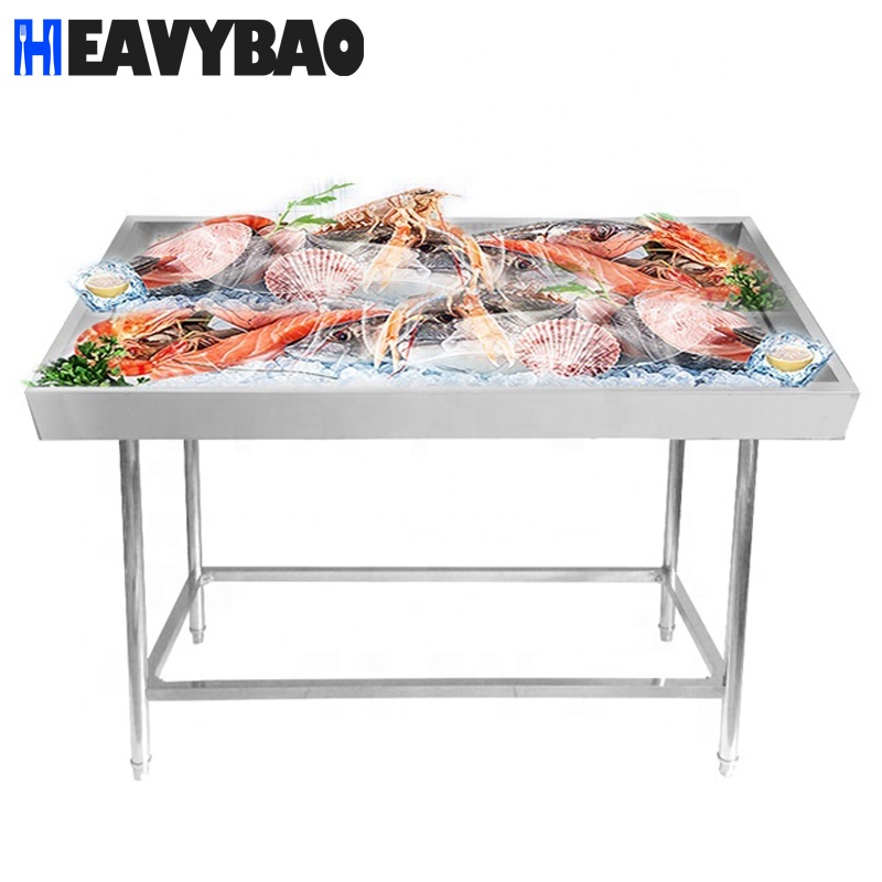 Heavybao Commercial Restaurant Kitchen Stainless Steel Seafood Fish Cleaning Sink Work Table Cabinet Fish Working Station