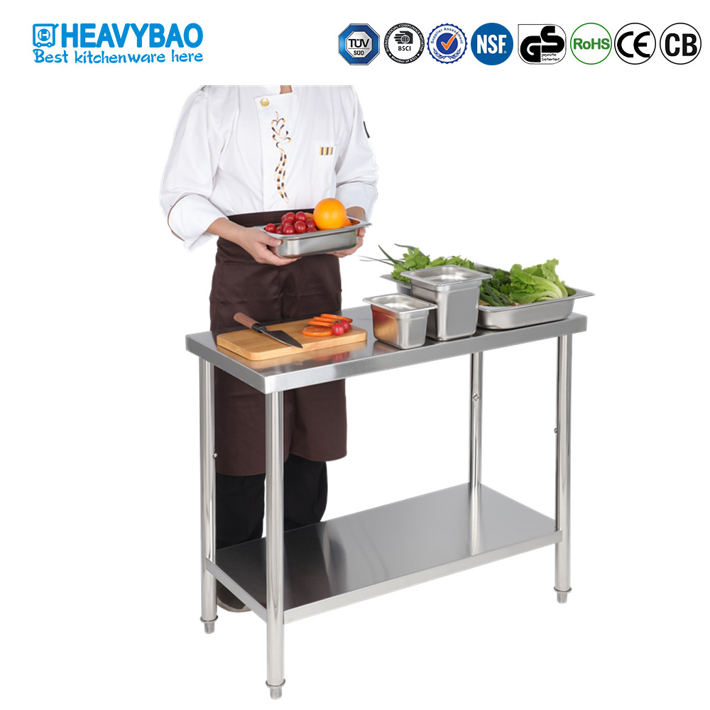 Heavybao Commercial Stainless Steel Restaurant Working Table With Undershelf and Adjustable Feet