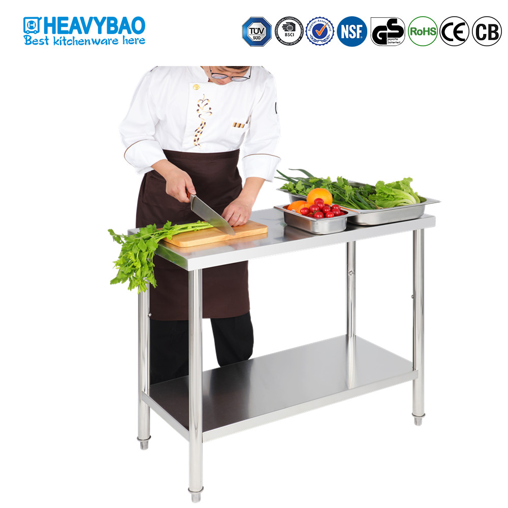Heavybao Commercial Stainless Steel Restaurant Working Table With Undershelf and Adjustable Feet
