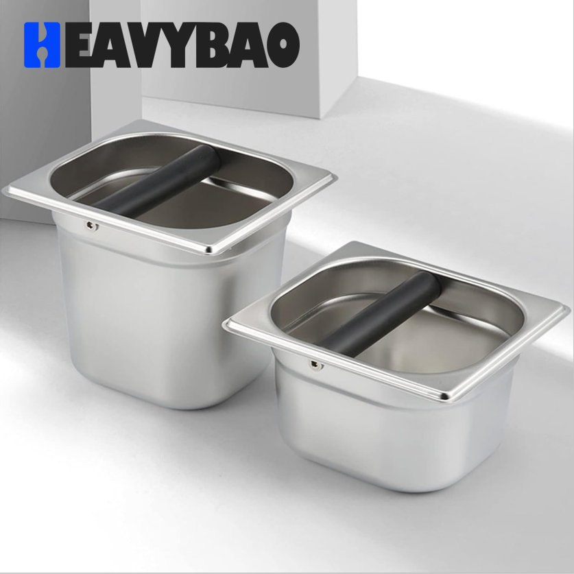 Heavybao Durable Wood Edge New Style Stainless Steel Coffee Residue Slag Pot Knock Box 1/6 GN Pan