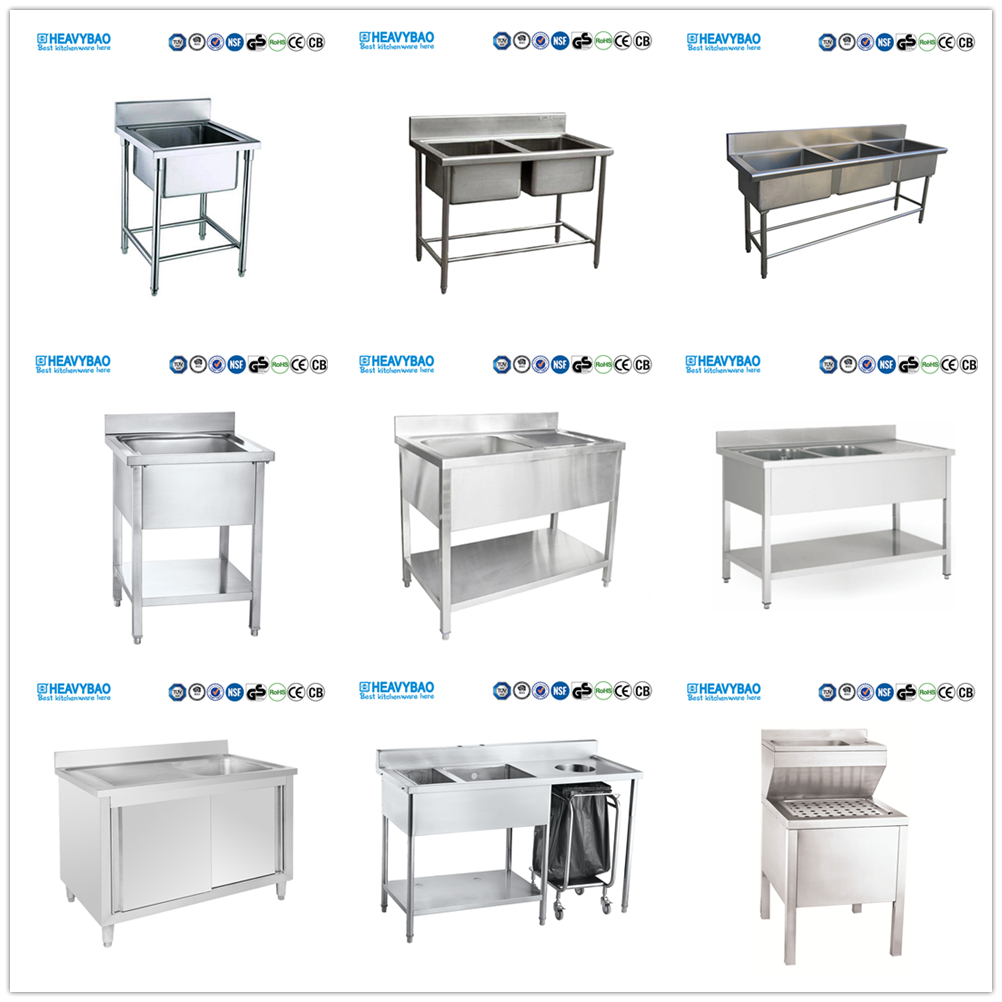 Heavybao European Style SS Working Table with Double Sink/Portable Deep Stainless Steel Sink for Restaurant Kitchen Wholesale