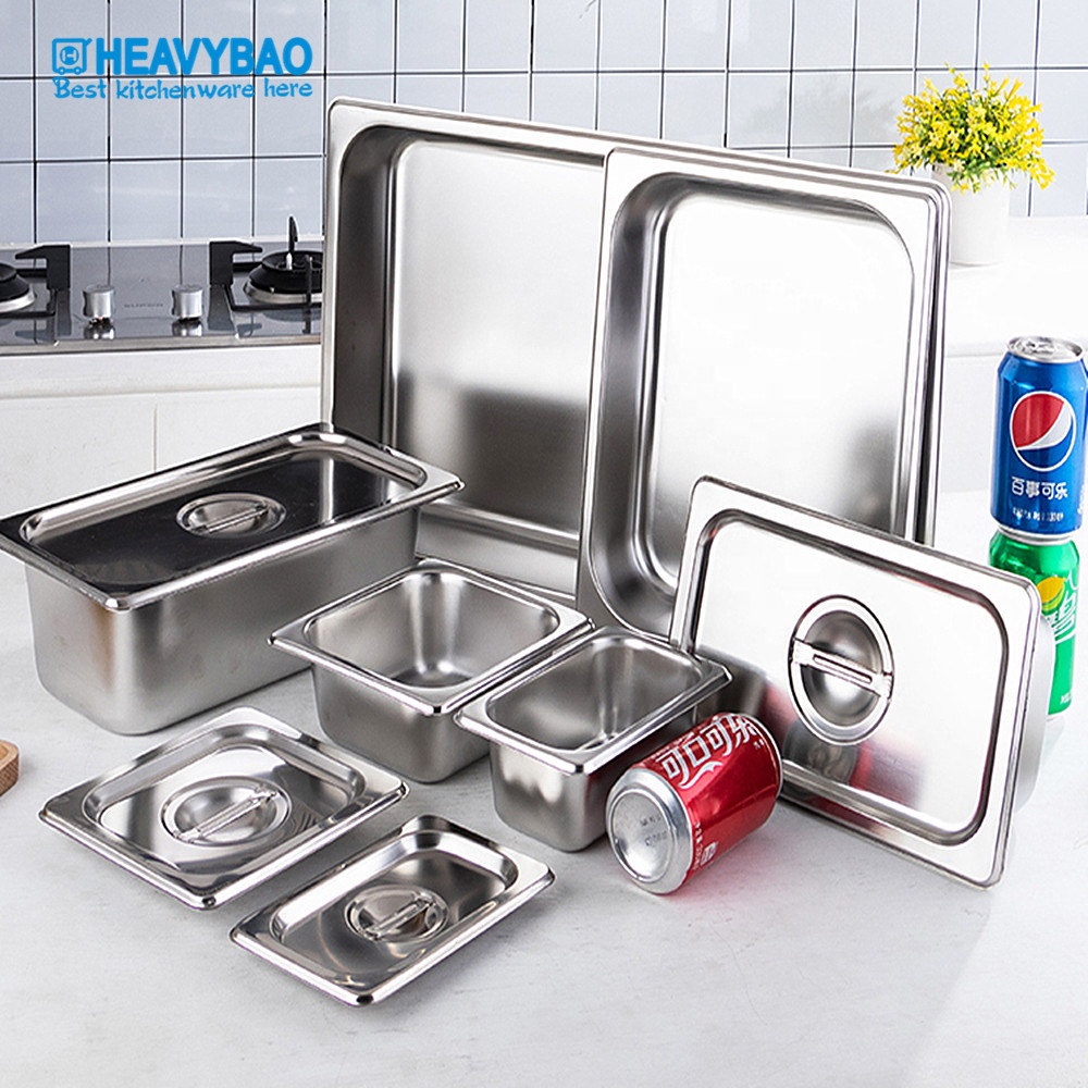 Heavybao Hotel Buffet Stainless Steel Gastronorm Containers Handle Catering Food Pans Standard GN Pan