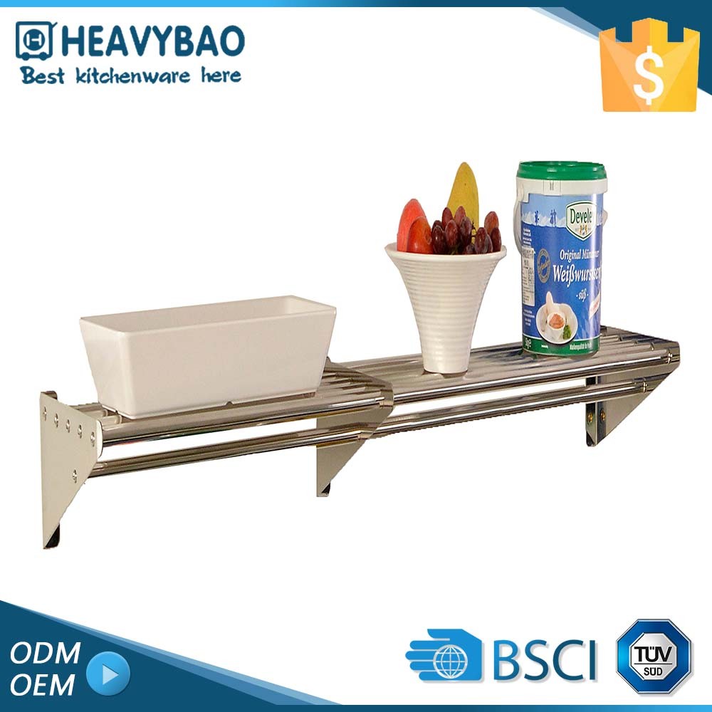 Heavybao Hotel Kitchen Restaurant Stainless Steel 300mm width-Wall Mounted Shelf Used Food Metal Rack Shelf