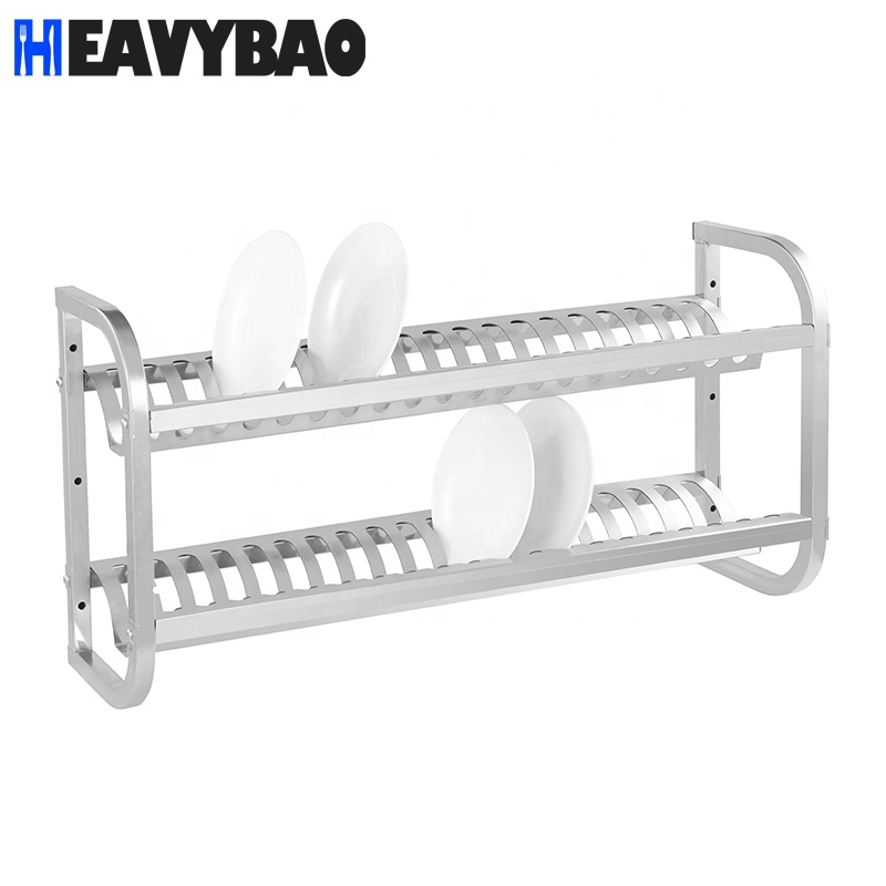 Heavybao Hotel Stainless Steel Kitchen Dish Drainer Wall Mounted Hanging Shelf Storage Plates Rack