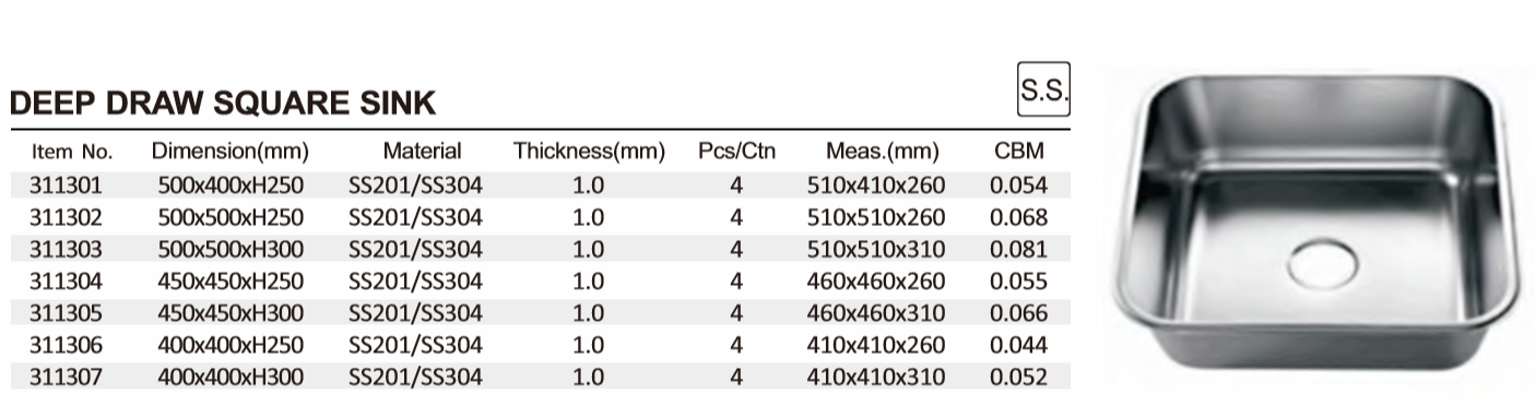 Heavybao Household Using High quality Stainless Steel deep draw under mounted Square kitchen sink