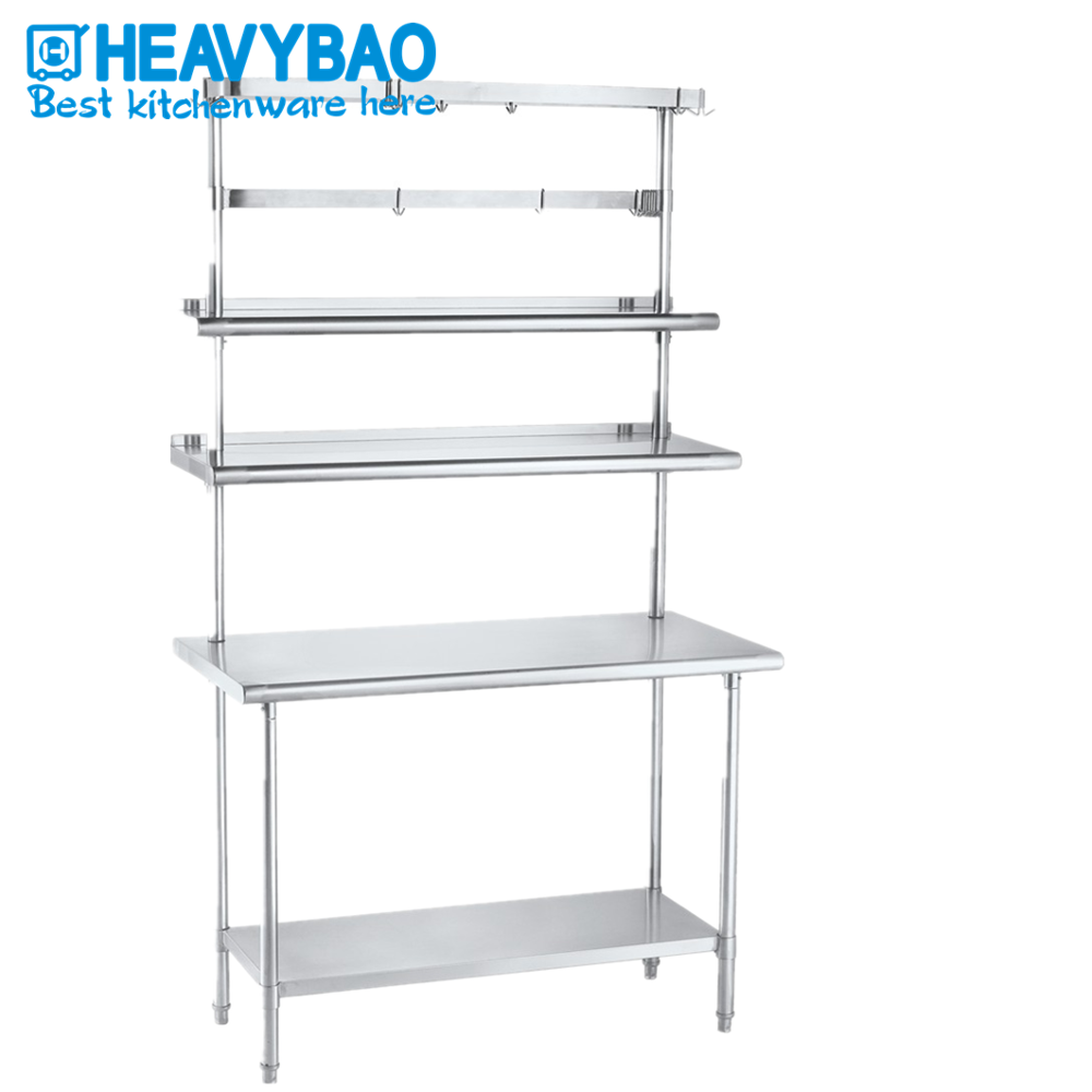 Heavybao Kitchen Equipment Stainless Steel Round Tube Work Table With Extra Shelf Used Food Restaurant Prep Table