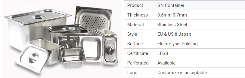 Heavybao LFGB Approved Standard Sizes Stainless Steel Gastronorm Food Pan Buffet Food Container Steam Table Anti Jam GN Pan