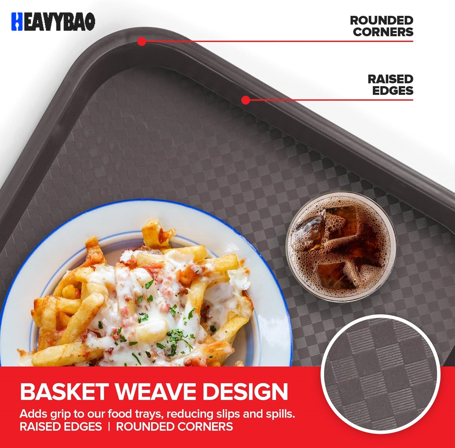 Heavybao Multipurpose Rectangular Plate Plastic Fast Food Serving Trays for Cafeterias, Fast Food, And Dining Room