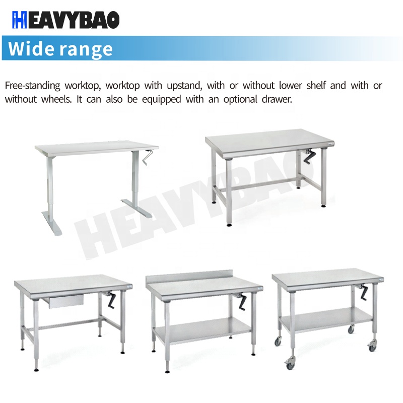 Heavybao Portable Lab Stainless Steel Used Adjustable Worktop Food Working Kitchen Work Table