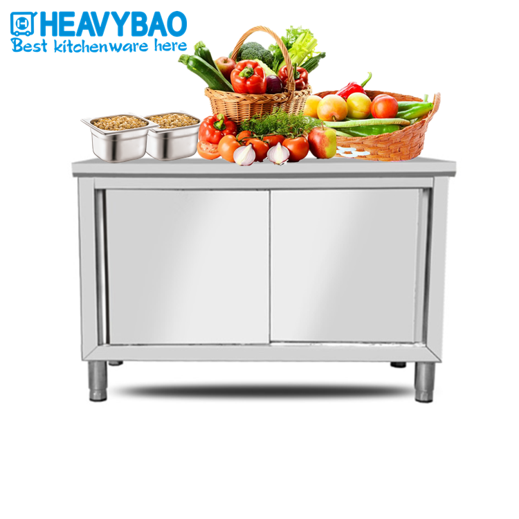 Heavybao Professional Stainless Steel 304 Work Table Hinged Door Lock Preparation Table Food Catering Used Hotels Restaurants