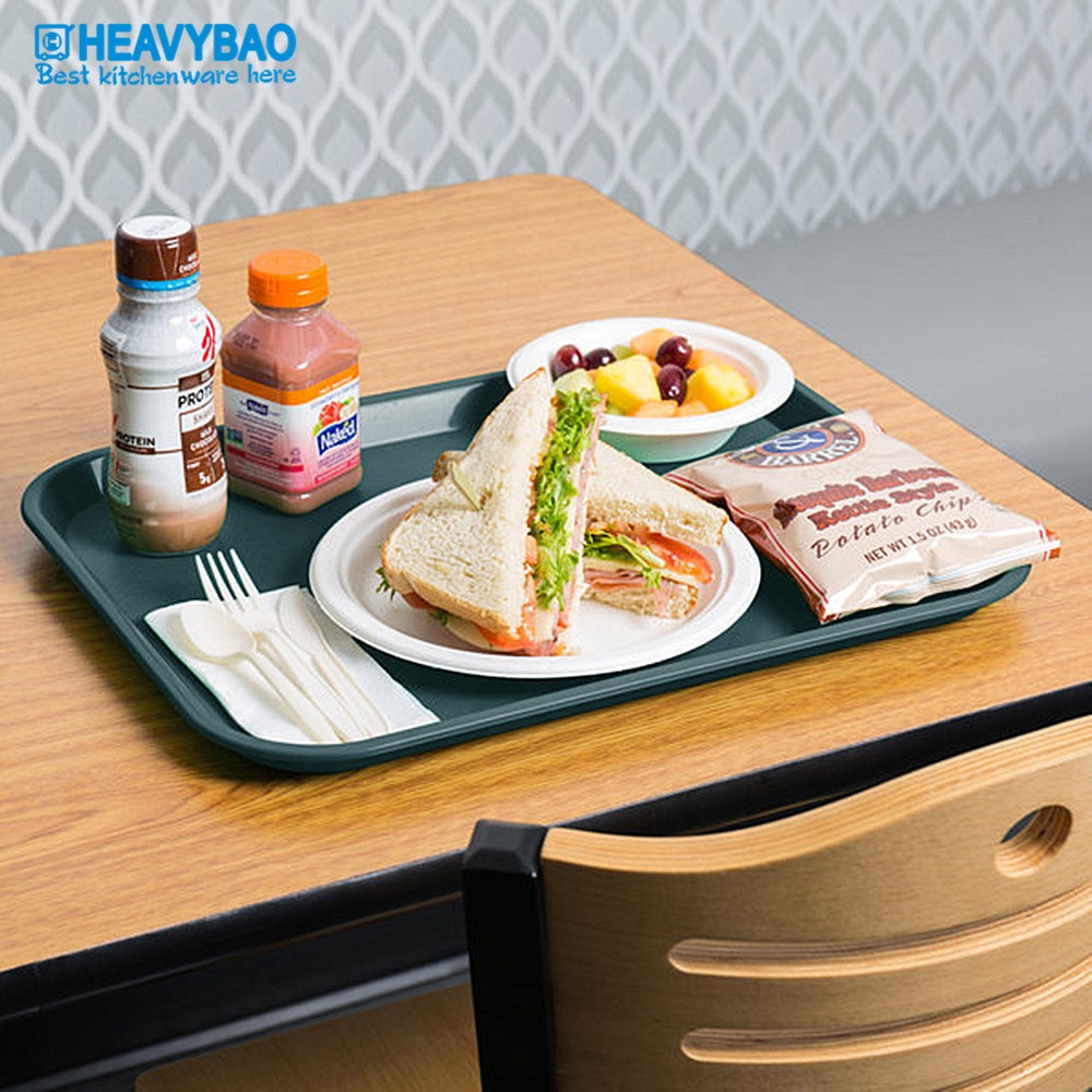 Heavybao Rectangle Plastic Dinner Tray Plastic School Lunch Tray PP Plastic Food Tray