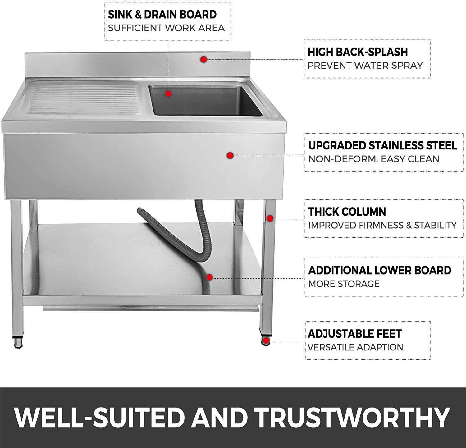 Heavybao Single Deep Basin Universal Stainless Steel Sink