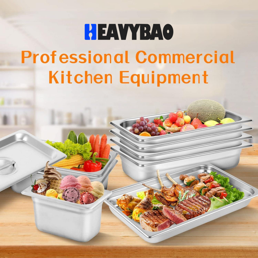 Heavybao Stainless Steel Catering Food Pan Chafing Dishes Dinner Buffet Server Breading Tray for Food Prep Restaurant