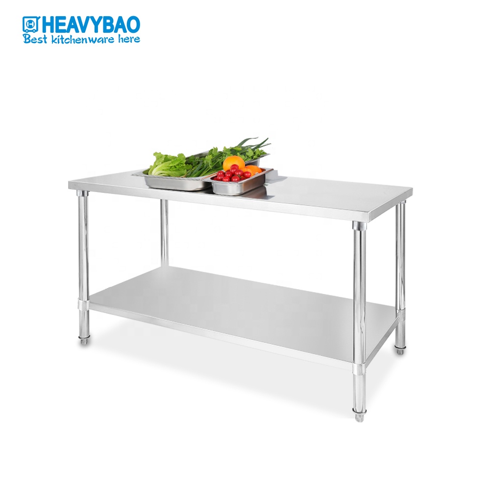 Heavybao Stainless Steel Restaurant Working Table Commercial Stainless Steel Restaurant Worktable Kitchen Corner Table