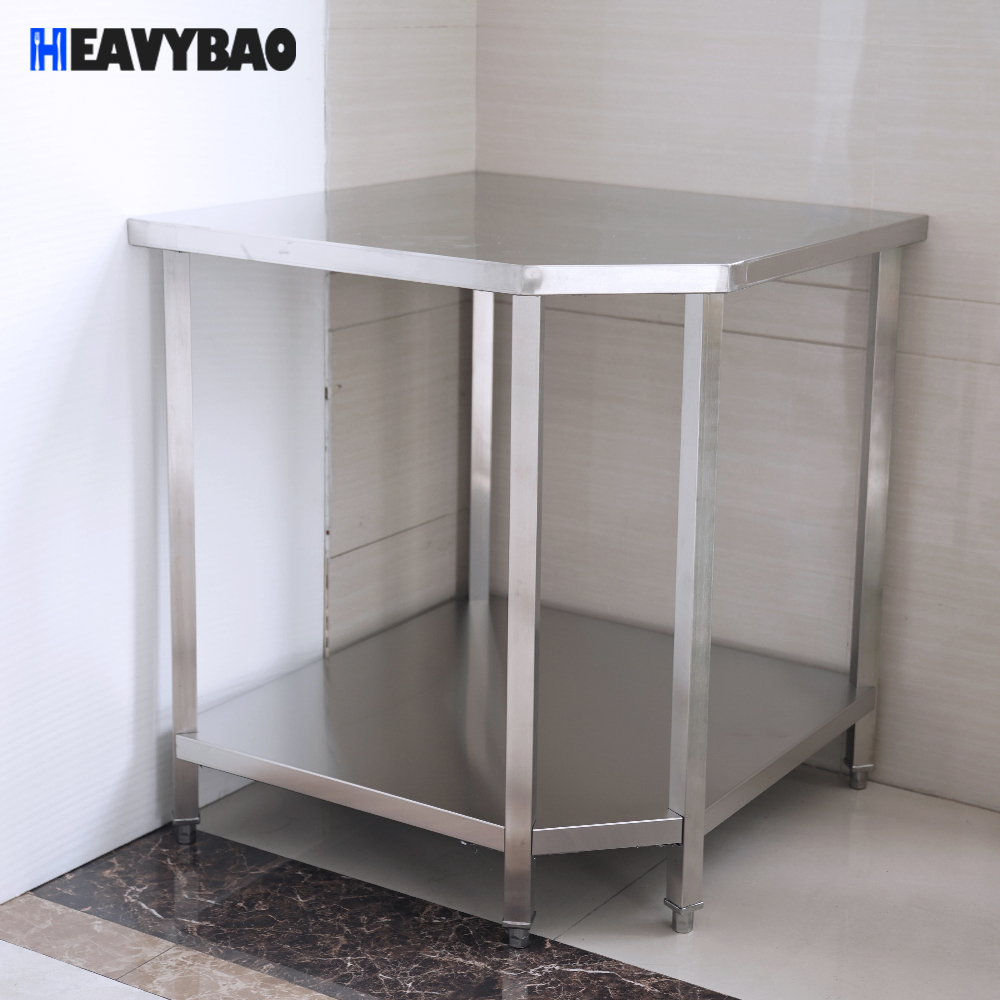 Heavybao Stainless Steel Restaurant Working Table Commercial Stainless Steel Restaurant Worktable Kitchen Corner Table