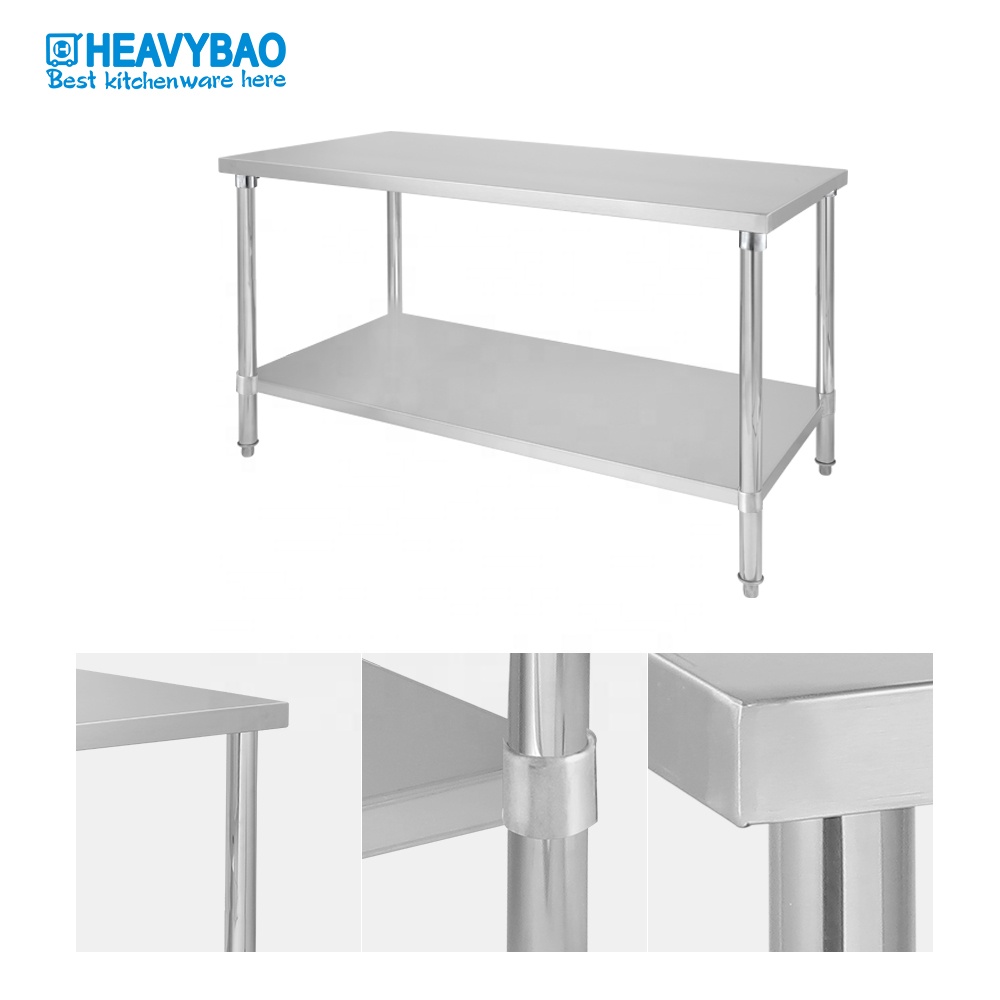 Heavybao Stainless Steel Restaurant Working Table Commercial Stainless Steel Restaurant Worktable Kitchen Corner Table