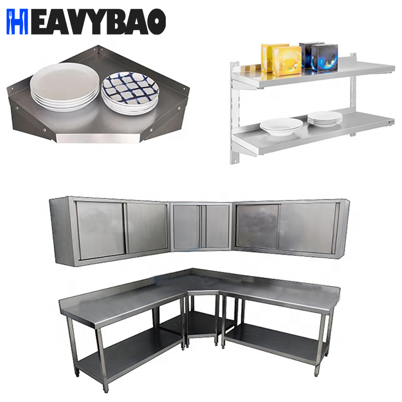 Heavybao Stainless Steel Restaurant Working Table Commercial Stainless Steel Restaurant Worktable Kitchen Corner Table