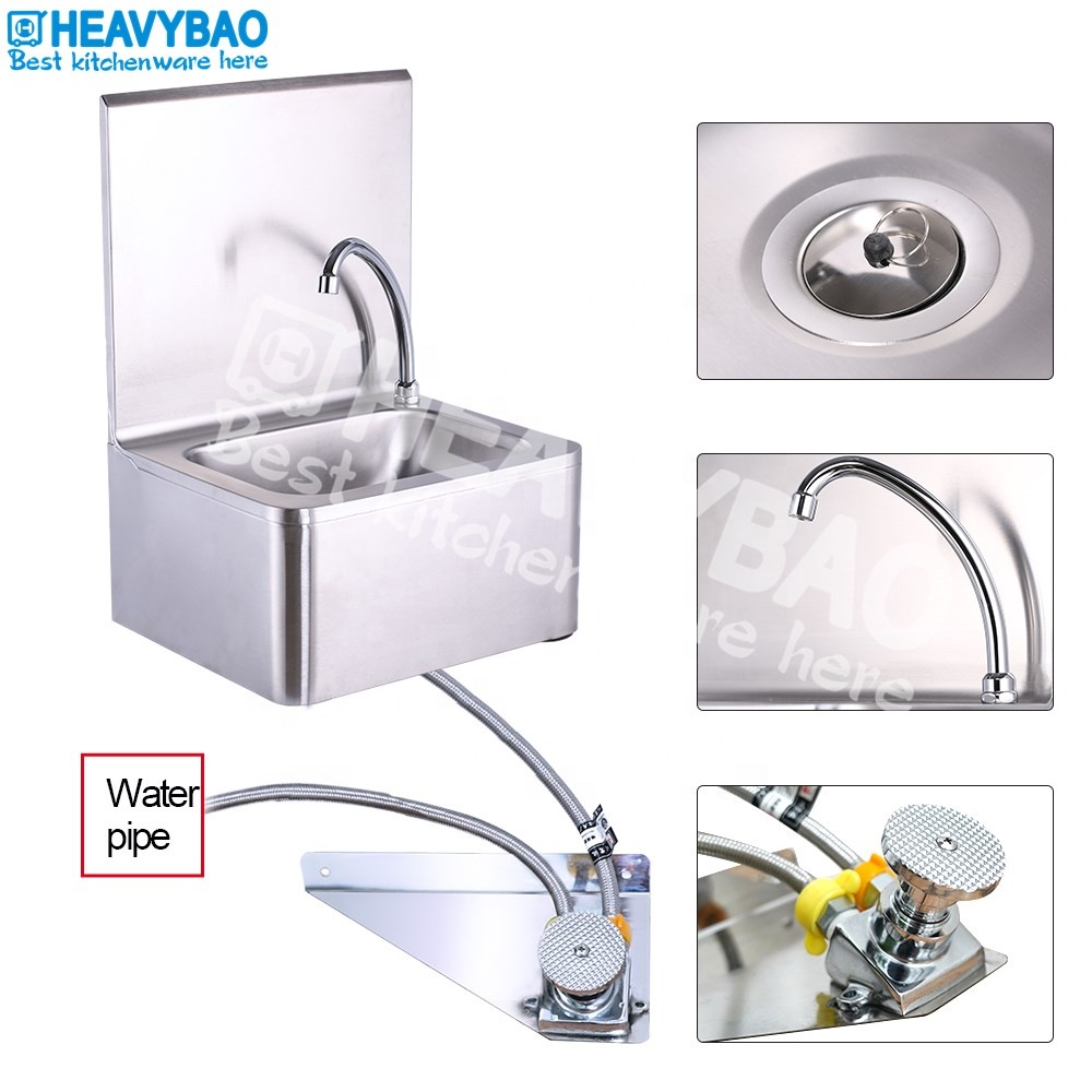 Heavybao Wholesale Stainless Steel Hotel Kitchen Hands Free Foot Operated Hand Wash Basin Sink