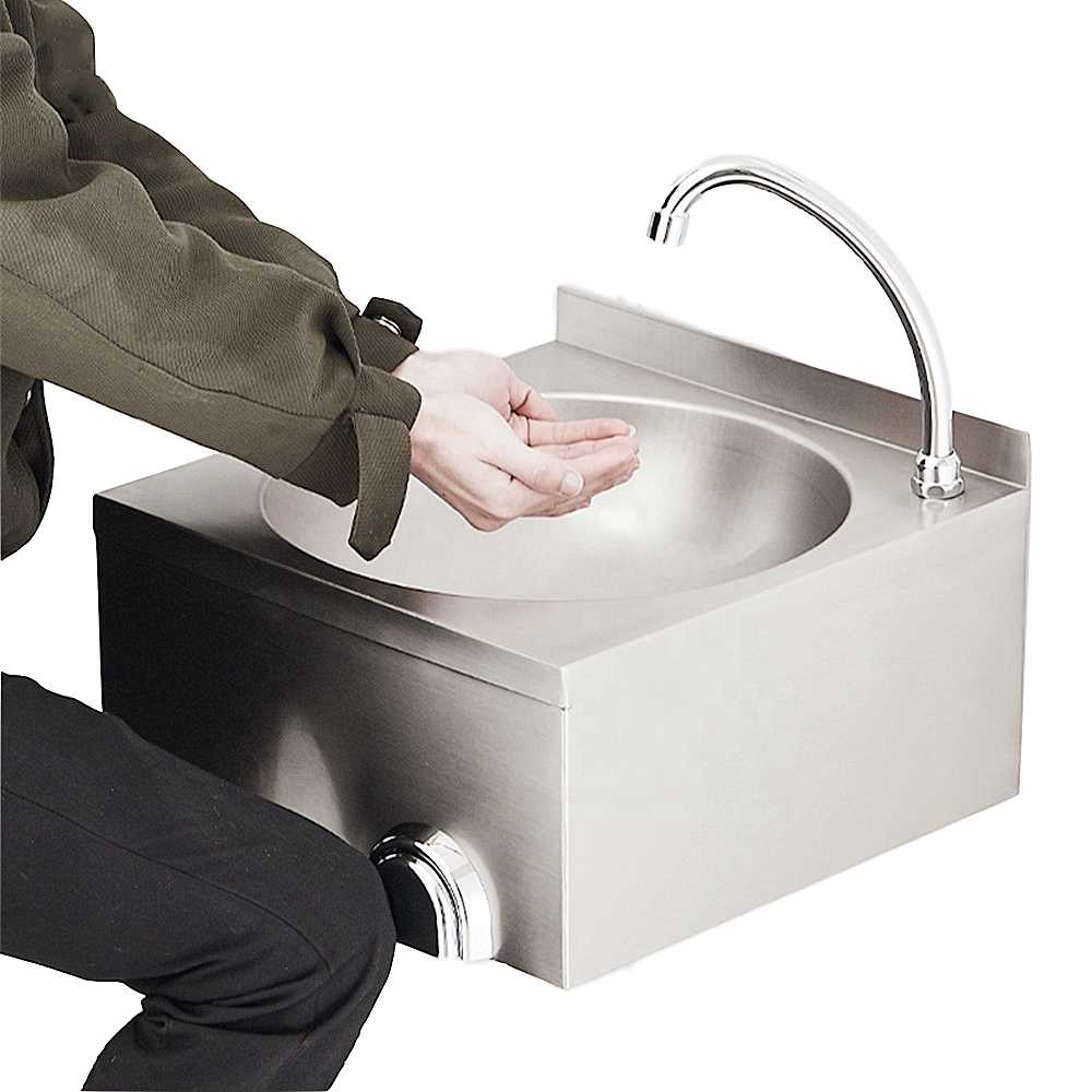 Heavybao Wholesale Stainless Steel Hotel Kitchen Hands Free Foot Operated Hand Wash Basin Sink