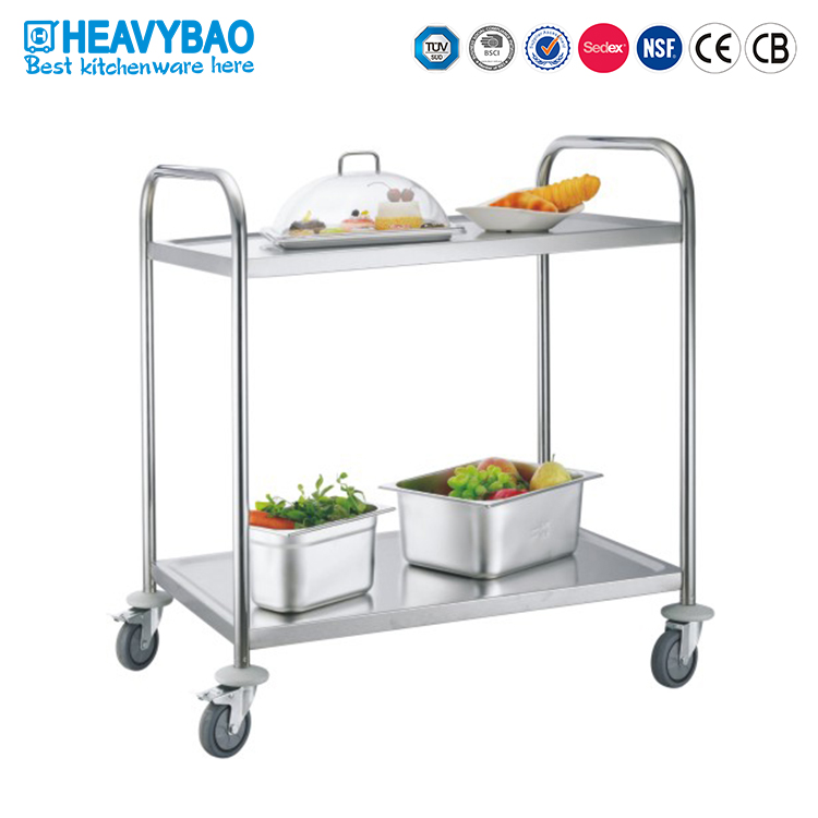 Lightweight Stainless Steel Folding Serving Trolley Food Service Cart With Wheels