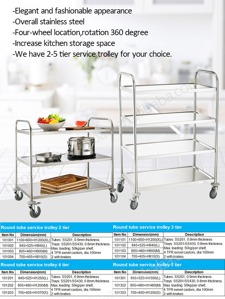 Lightweight Stainless Steel Folding Serving Trolley Food Service Cart With Wheels