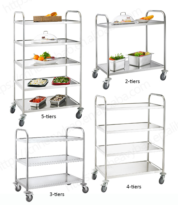 Lightweight Stainless Steel Folding Serving Trolley Food Service Cart With Wheels