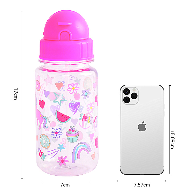 0.55L Eco friendly  wholesale custom logo and pattern Portable cute bpa free plastic kids water bottle with sippy