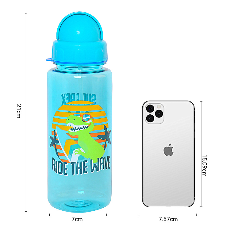 0.55L Eco friendly  wholesale custom logo and pattern Portable cute bpa free plastic kids water bottle with sippy