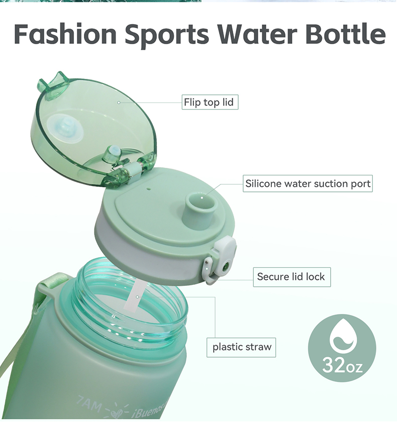 32oz Custom bpa free leafproof OEM/ODM gym fitness outdoor plastic drinkware 1L Motivational sport Water Bottle