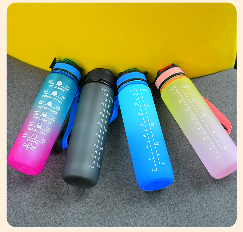 32oz Eco Friendly plastic Custom LOGO BPAFree Factory Gym Fitness sports 1L Motivational Water Bottle With Time Marker and rope