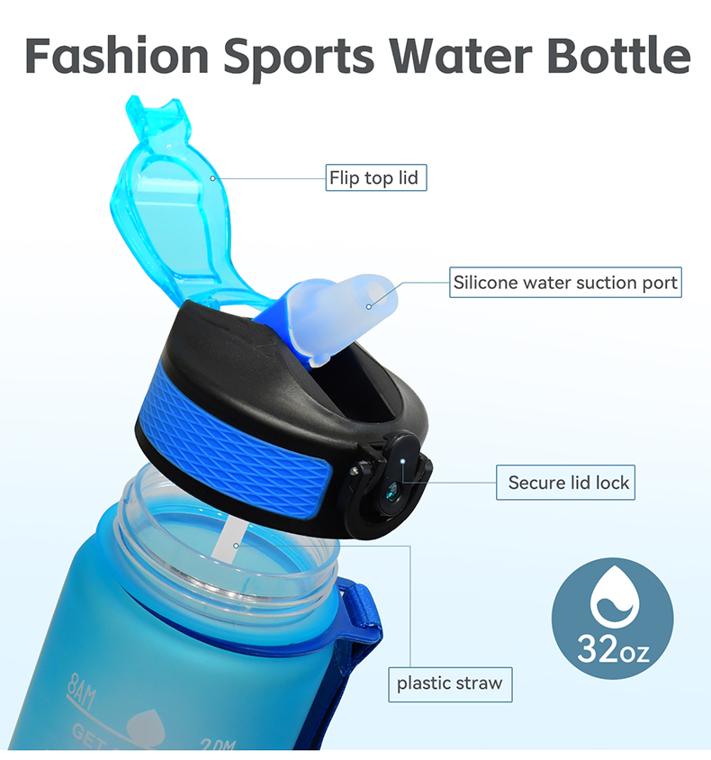 32oz Eco Friendly plastic Custom LOGO BPAFree Factory Gym Fitness sports 1L Motivational Water Bottle With Time Marker and rope