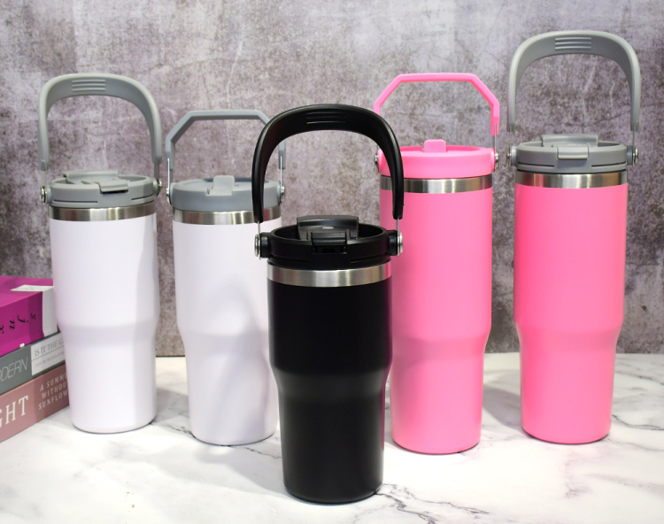 Alibaba gold supplier double wall stainless steel Travel tumbler mugs cups with Foldable hided handle cover