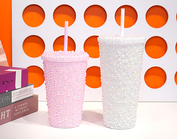 Business Gifts  Festivals Luxury  BPA Free  Glitter Plastic Studs Straw tumbler with Bling Rhinestone FDA Certified Unisex