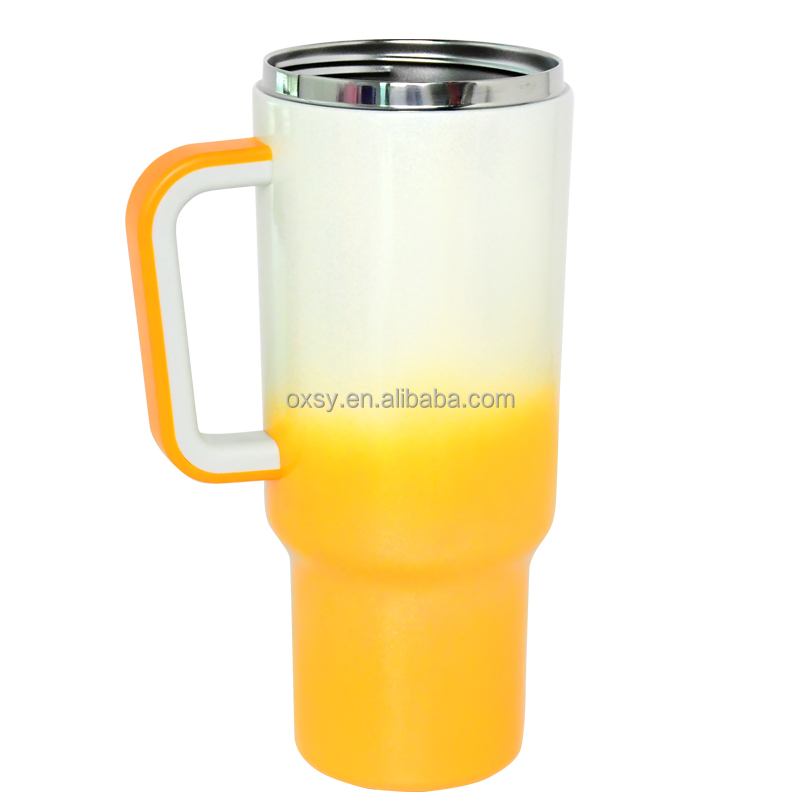 Cross-border Wholesale Modern Spray painting 40oz Stainless Steel Vacuum Insulated Tumbler with handle Lid