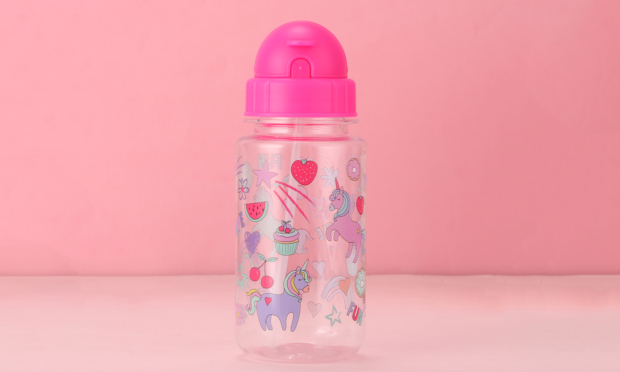 Custom 450ml/550ml cute cartoon drinking bottle Food grade Kids Water Bottle with straw lid and portable rope