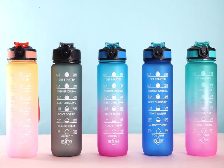 Custom Gradual Color Plastic Pp Sports 1L Water Bottle Bpa Free Water Bottles With Gym