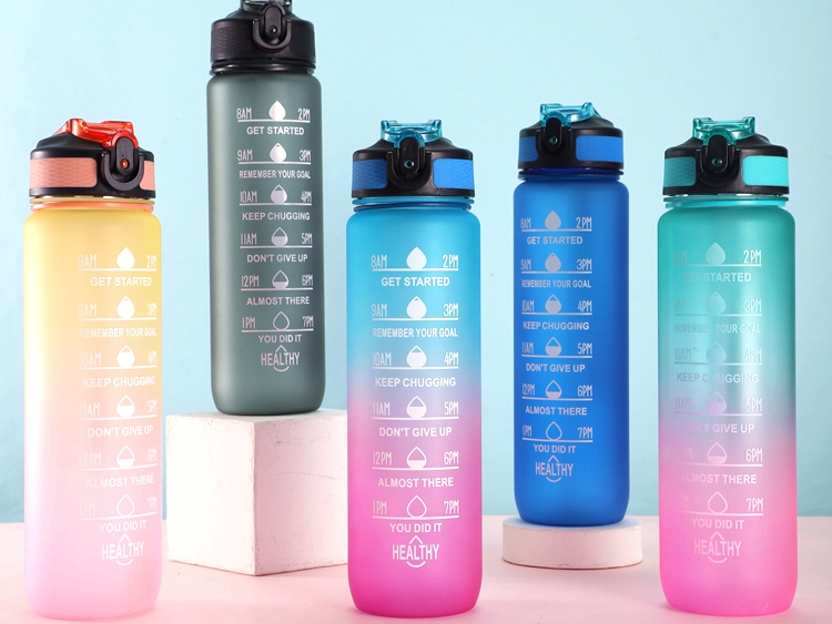 Custom Gradual Color Plastic Pp Sports 1L Water Bottle Bpa Free Water Bottles With Gym