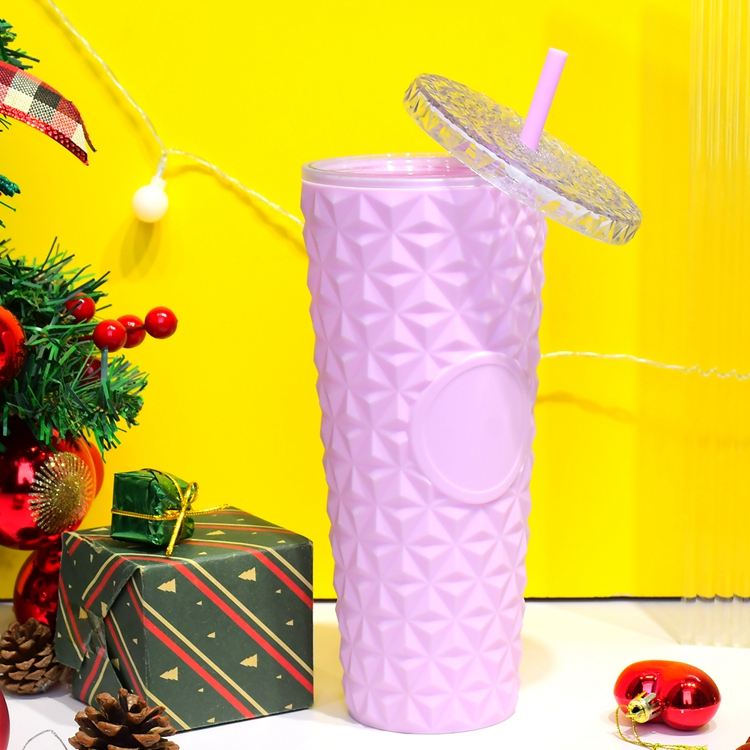 Custom color 24oz/710ml pink Glitter Pineapple travel Cup Bling Plastic Double Wall Studded glitter Tumbler with lid and straw