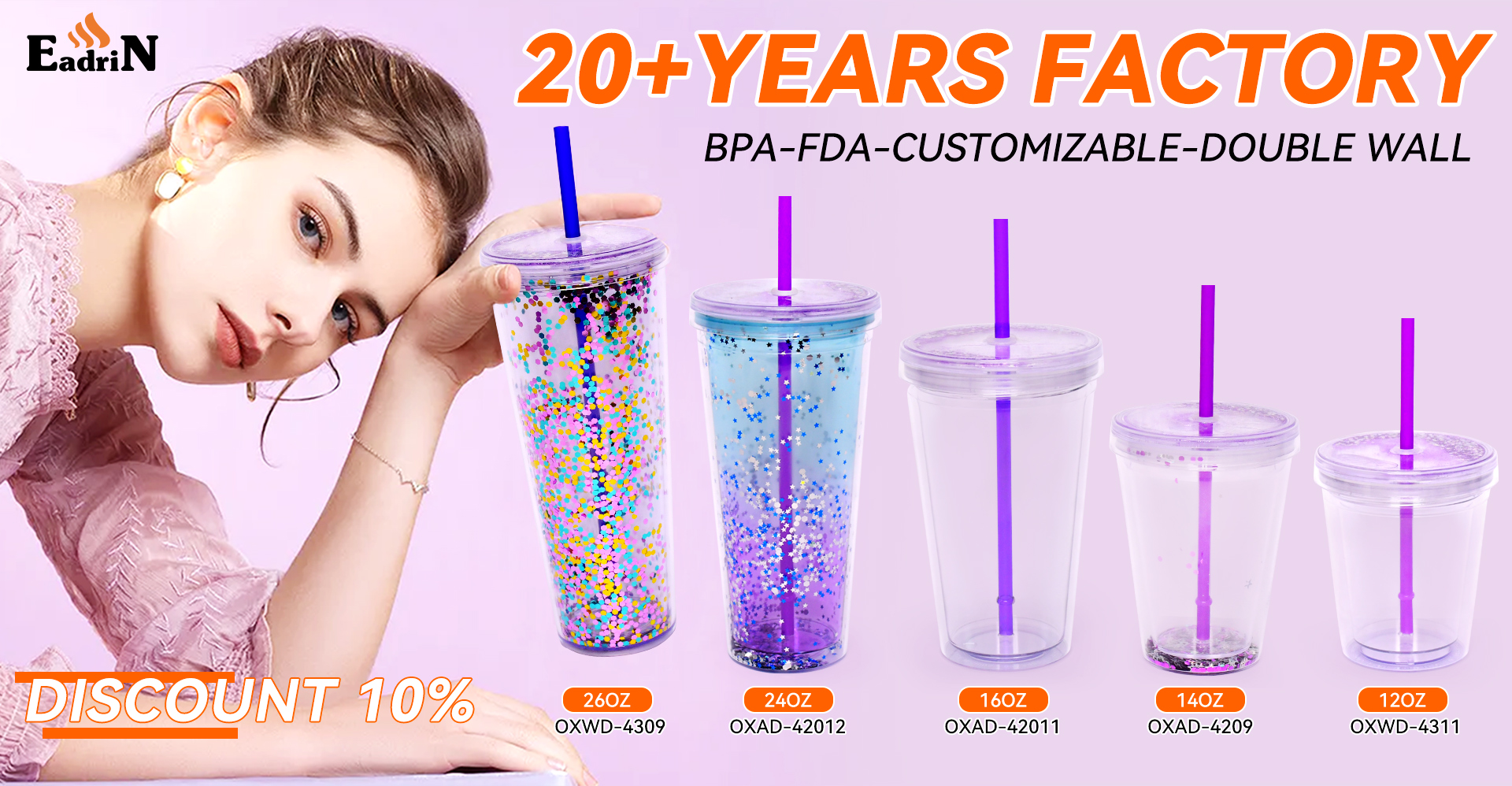 Custom logo and color Unisex Plastic gift cup 26oz/750ml Double-Walled bpa free straw Acrylic Tumbler with lid